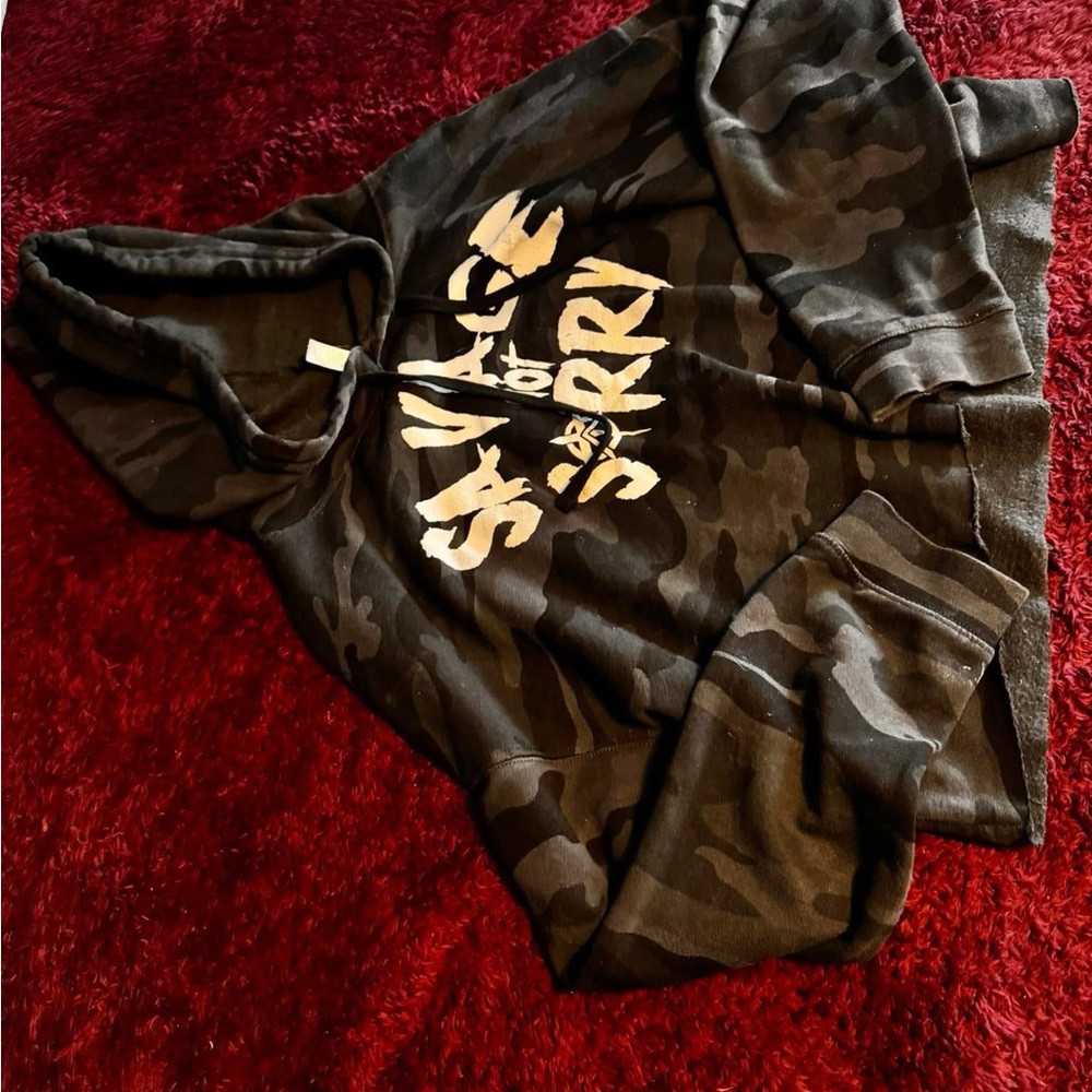 Black and grey Camouflage Hoodie with Graphic Print